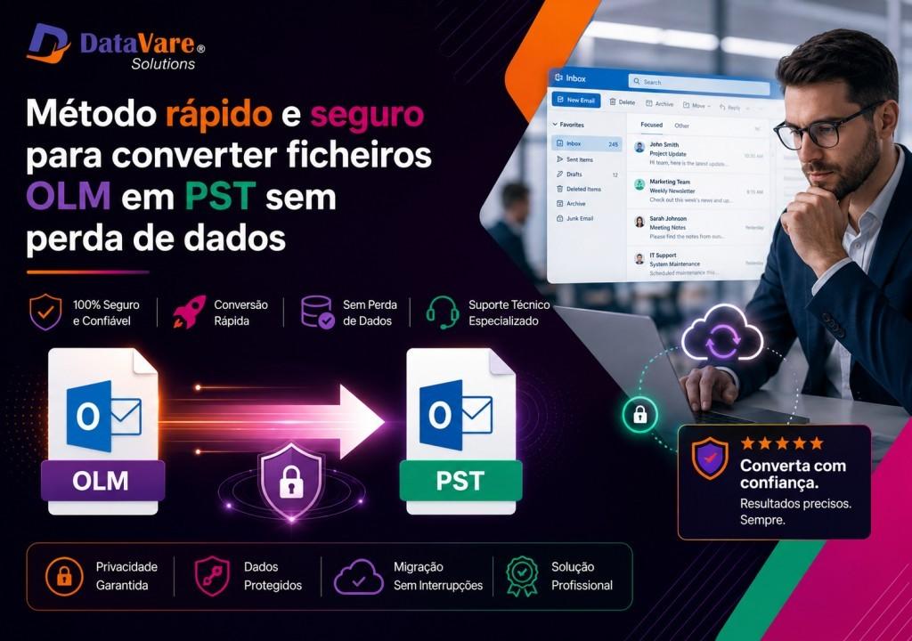 Método rápido e seguro para converter ficheiros OLM em PST sem perda de dados.